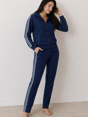 Navy Striped Athleisure Lounge Set Hoodie & Leggings Juniors M